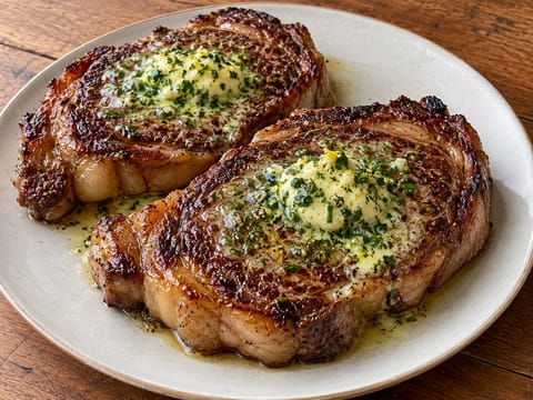 Steak mit Kräuterbutter (in der Pfanne gebratenes Steak mit Kräuterbutter) Steak mit Kräuterbutter (in der Pfanne gebratenes Steak mit Kräuterbutter)