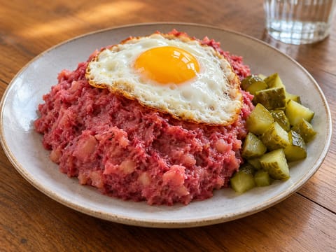 Labskaus (kartoffelmos med corned beef og rødbede) Labskaus (kartoffelmos med corned beef og rødbede)