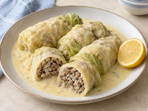 Lahanodolmades (görög töltött káposztatekercsek avgolemonóval)