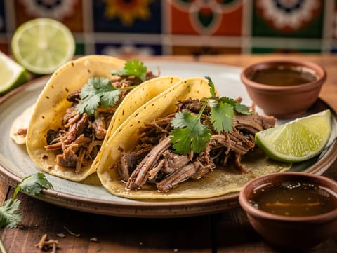 Tacos s jehněčí barbacoa a consommé Tacos s jehněčí barbacoa a consommé