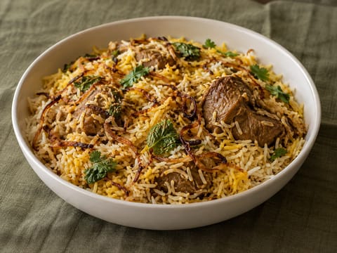 Dum-style lamm-biryani (långsamt förseglad kryddad risrätt)