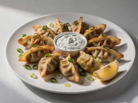 Lammgyoza med tzatziki som dippsås
