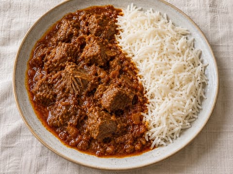 Lamm-Rogan-Josh mit Basmatireis Lamm-Rogan-Josh mit Basmatireis