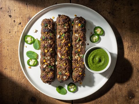 Kebaburi seekh de miel cu chutney de mentă Kebaburi seekh de miel cu chutney de mentă