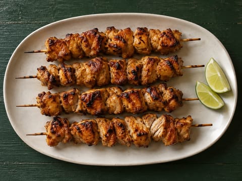 Brochettes de poulet aux agrumes avec orange, citron vert et cumin Brochettes de poulet aux agrumes avec orange, citron vert et cumin