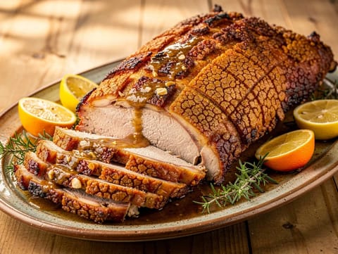 Lechón Asado (paahdettu imeväisporsas valkosipulilla ja appelsiinilla) Lechón Asado (paahdettu imeväisporsas valkosipulilla ja appelsiinilla)
