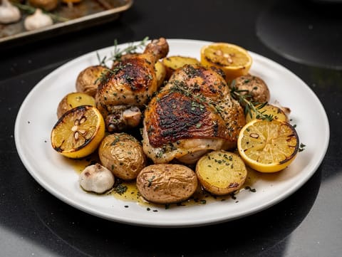 Kyllingebakke med citron og urter