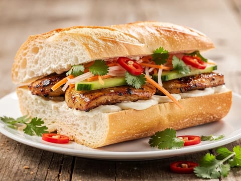 Baguette vietnamita-francesa de pollo con hierba limón Baguette vietnamita-francesa de pollo con hierba limón