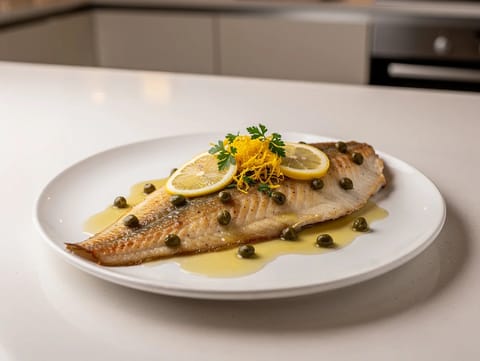 Pandestegt pighvar med kaperssmør