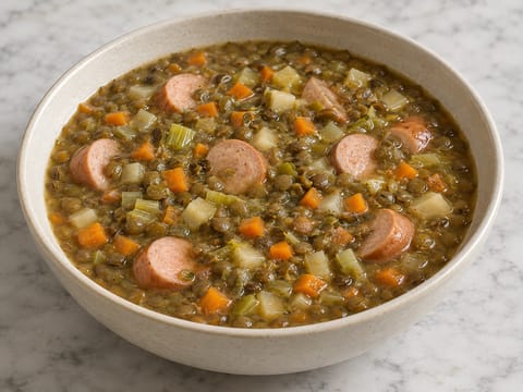 Tysk linsesuppe med Frankfurter-pølser Tysk linsesuppe med Frankfurter-pølser