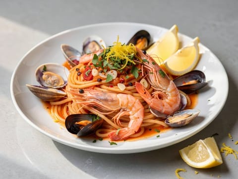 Linguine allo Scoglio (italienische Meeresfrüchte-Pasta)