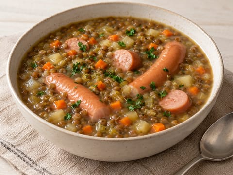 Linsensuppe mit Würstchen (saksalainen linssikeitto frankfurtereilla) Linsensuppe mit Würstchen (saksalainen linssikeitto frankfurtereilla)