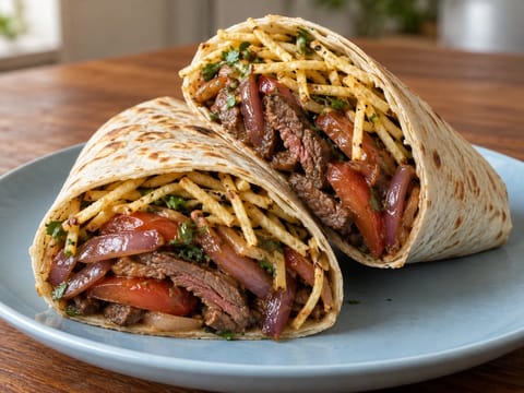 Lomo Saltado Wrap (Peru usulü etli, soğanlı ve domatesli dürüm)