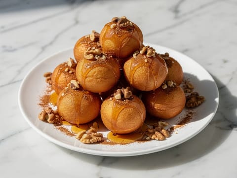 Loukoumades (greske honningdoughnuts med valnøtter og kanel) Loukoumades (greske honningdoughnuts med valnøtter og kanel)