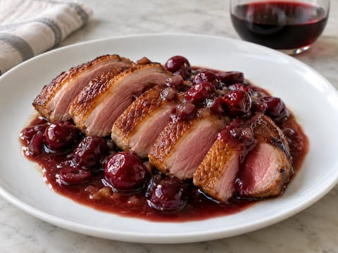 Magret de Canard aux Cerises (kachní prsa s třešňovou omáčkou) Magret de Canard aux Cerises (kachní prsa s třešňovou omáčkou)