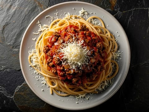 Makaronia me Kima (spaghetti greci con manzo macinato e salsa di pomodoro)