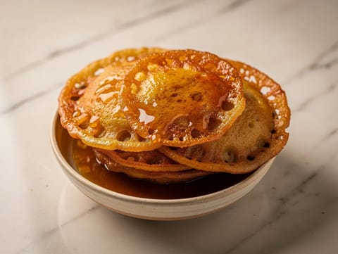Malpua (indische Pfannkuchen in Kardamomsirup getaucht)