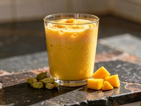 Batido lassi de mango y cardamomo
