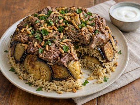 Maqluba (riz renversé à l’aubergine et à l’agneau)