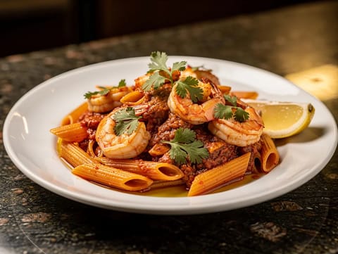 Masala arrabbiata garnélás tészta Masala arrabbiata garnélás tészta