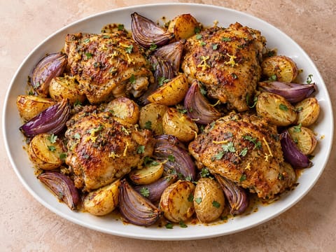 Masala Chicken Traybake (Kip uit één bakplaat met aardappelen en yoghurt) Masala Chicken Traybake (Kip uit één bakplaat met aardappelen en yoghurt)