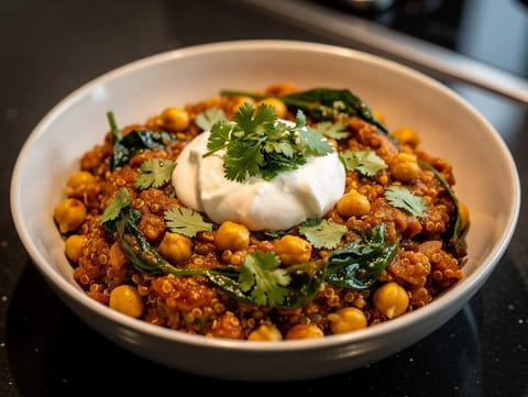 Masala Quinoa Bowl (kryddad quinoa med kikärter, spenat och yoghurt) Masala Quinoa Bowl (kryddad quinoa med kikärter, spenat och yoghurt)