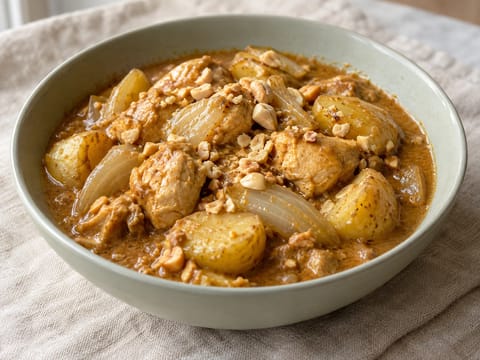 Caril Massaman com frango, batatas e amendoins Caril Massaman com frango, batatas e amendoins
