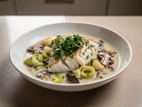 Matelote Normande (normandzki gulasz rybny z cydrem)