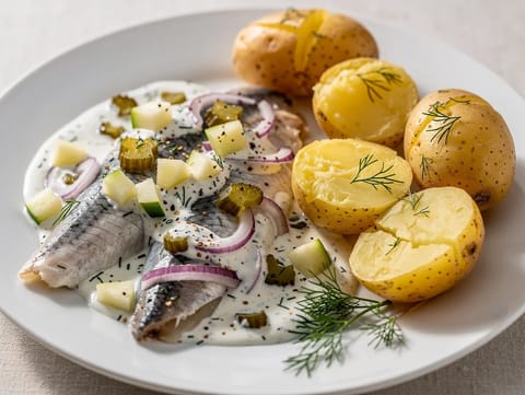 Matjesfilet nach Hausfrauenart (arenque em conserva com molho cremoso)
