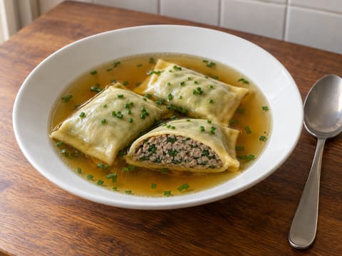 Maultaschen in Broth (massa recheada suábia)
