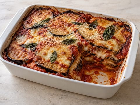 Melanzane alla Parmigiana (gebakken aubergine met tomaat en kaas) Melanzane alla Parmigiana (gebakken aubergine met tomaat en kaas)