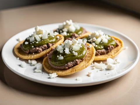 Memelas de Frijoles con Salsa Verde (dischi di masa in stile Oaxaca)