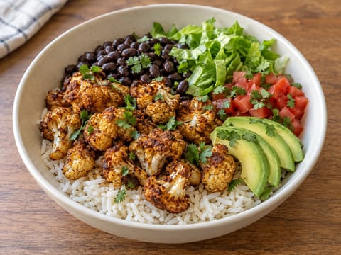 Meksikansk blomkål taco bowl (ovnsbakt blomkål med ris og salsa)