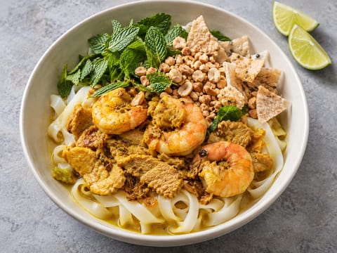Mi Quang (kurkumanuudelit porsaan ja katkarapujen kanssa) Mi Quang (kurkumanuudelit porsaan ja katkarapujen kanssa)