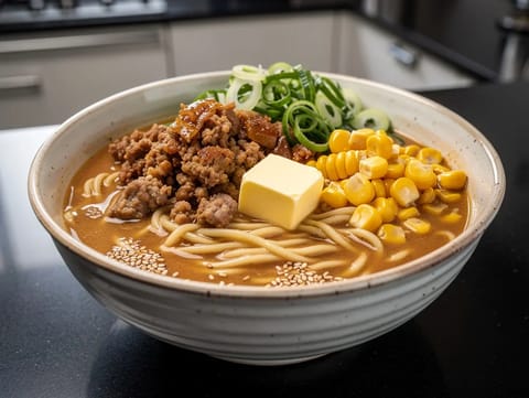 Hokkaidói miso ramen (gazdag miso alaplével készült tésztaleves)