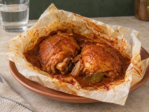 Mixiotes de Pollo (papillotes de poulet vapeur en marinade au piment) Mixiotes de Pollo (papillotes de poulet vapeur en marinade au piment)