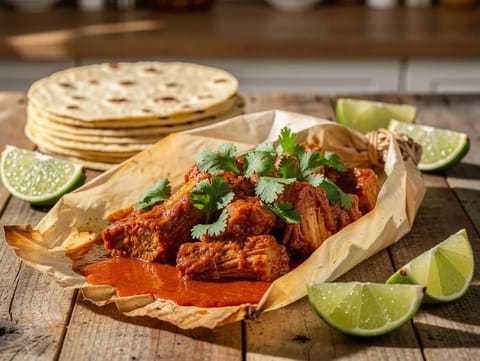 Mixiotes (gedämpfte Schweinefleischpäckchen in Chili-Marinade)