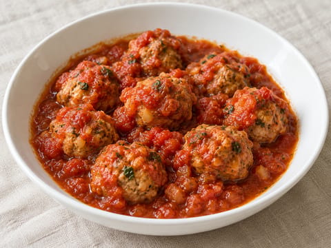 Albóndigas (lettere kalkunkødboller) i røget tomatsauce Albóndigas (lettere kalkunkødboller) i røget tomatsauce
