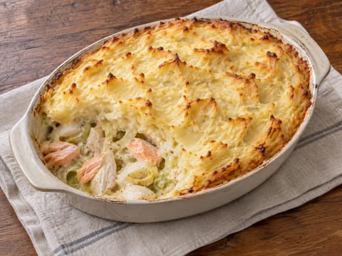 Fish pie moderne aux poireaux