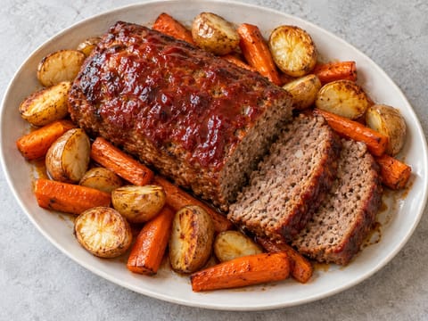 Hackbraten vom Blech mit Kartoffeln und Möhren Hackbraten vom Blech mit Kartoffeln und Möhren