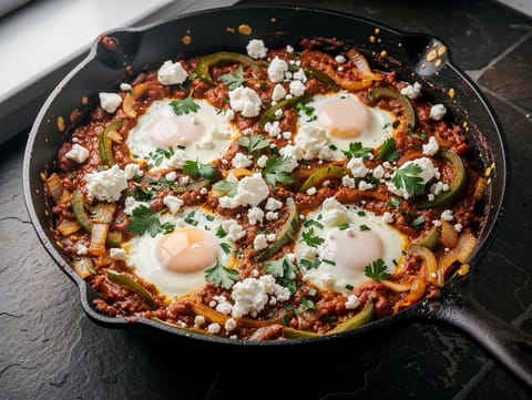 Modern Menemen Shakshuka (Uova al forno con pomodori speziati)