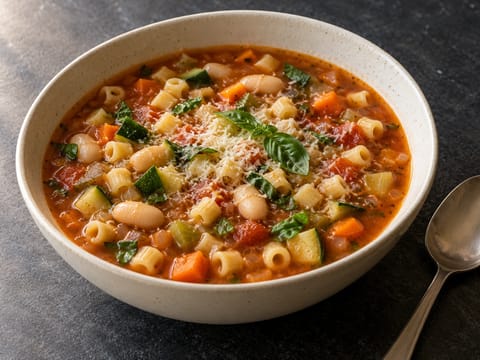 Sopa minestrone leve moderna com feijão cannellini e massa Sopa minestrone leve moderna com feijão cannellini e massa