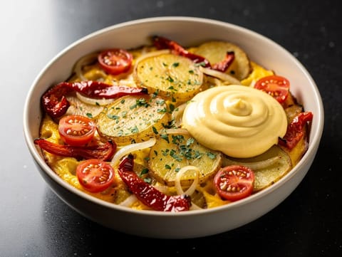 Sarımsaklı Aiolili Modern Tortilla Española Kasesi Sarımsaklı Aiolili Modern Tortilla Española Kasesi