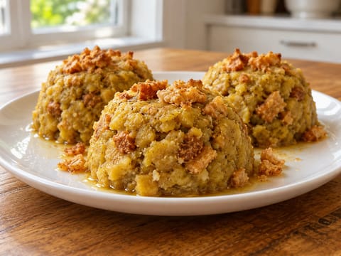Mofongo (piure de banane plantain prăjite cu usturoi și jumări de porc) Mofongo (piure de banane plantain prăjite cu usturoi și jumări de porc)
