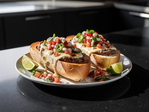 Molletes med refried beans og pico de gallo Molletes med refried beans og pico de gallo