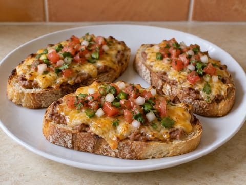 Molletes (Meksika usulü fasulyeli peynirli açık sandviç) Molletes (Meksika usulü fasulyeli peynirli açık sandviç)