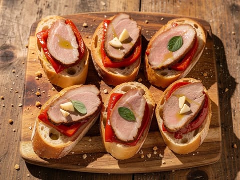 Montaditos de Lomo con Pimientos (mini bocadillos de cerdo y pimiento)