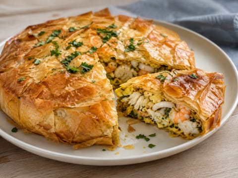 Bastilla Marroquina de Marisco (Tarte de Massa Filo com Lulas, Camarões e Peixe) Bastilla Marroquina de Marisco (Tarte de Massa Filo com Lulas, Camarões e Peixe)