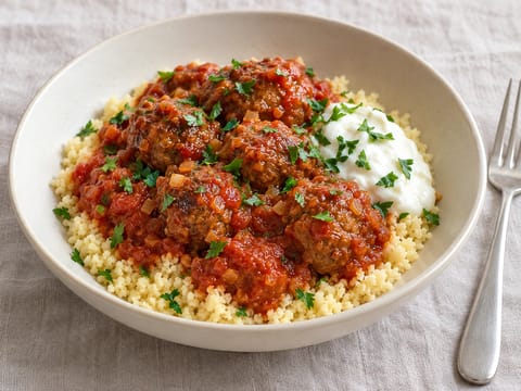 Kuskuslu Fas Baharatlı Kuzu Köfte Kasesi Kuskuslu Fas Baharatlı Kuzu Köfte Kasesi