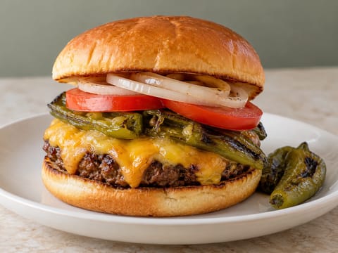 New-Mexico-Cheeseburger mit grünen Chilis New-Mexico-Cheeseburger mit grünen Chilis